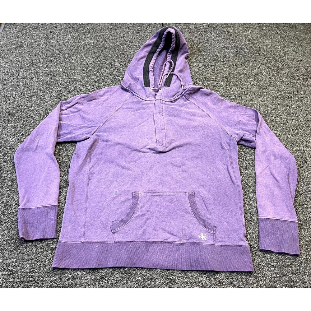 Calvin Klein Hoodie Womens Large Purple Cotton Stretch Henley Neck Ribbed Trim
